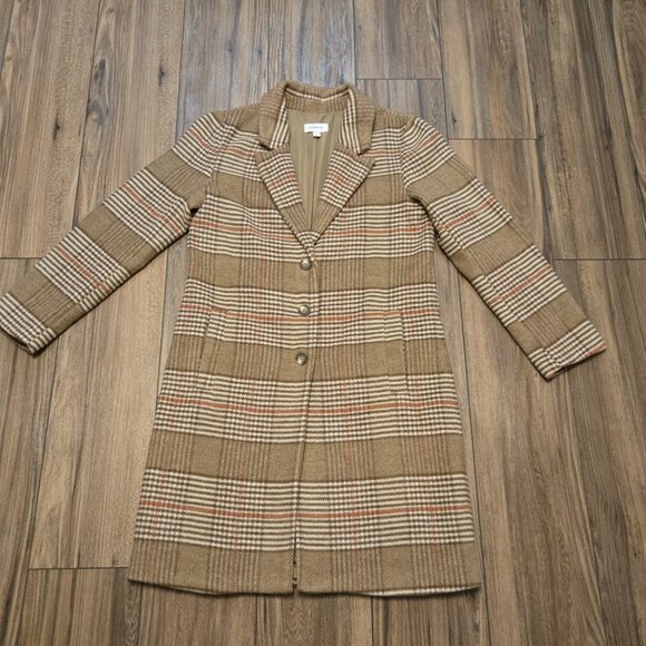 551. Evereve Fall Plaid Wool Blend Long Coat Jacket EUC Size Small - Picture 1 of 8